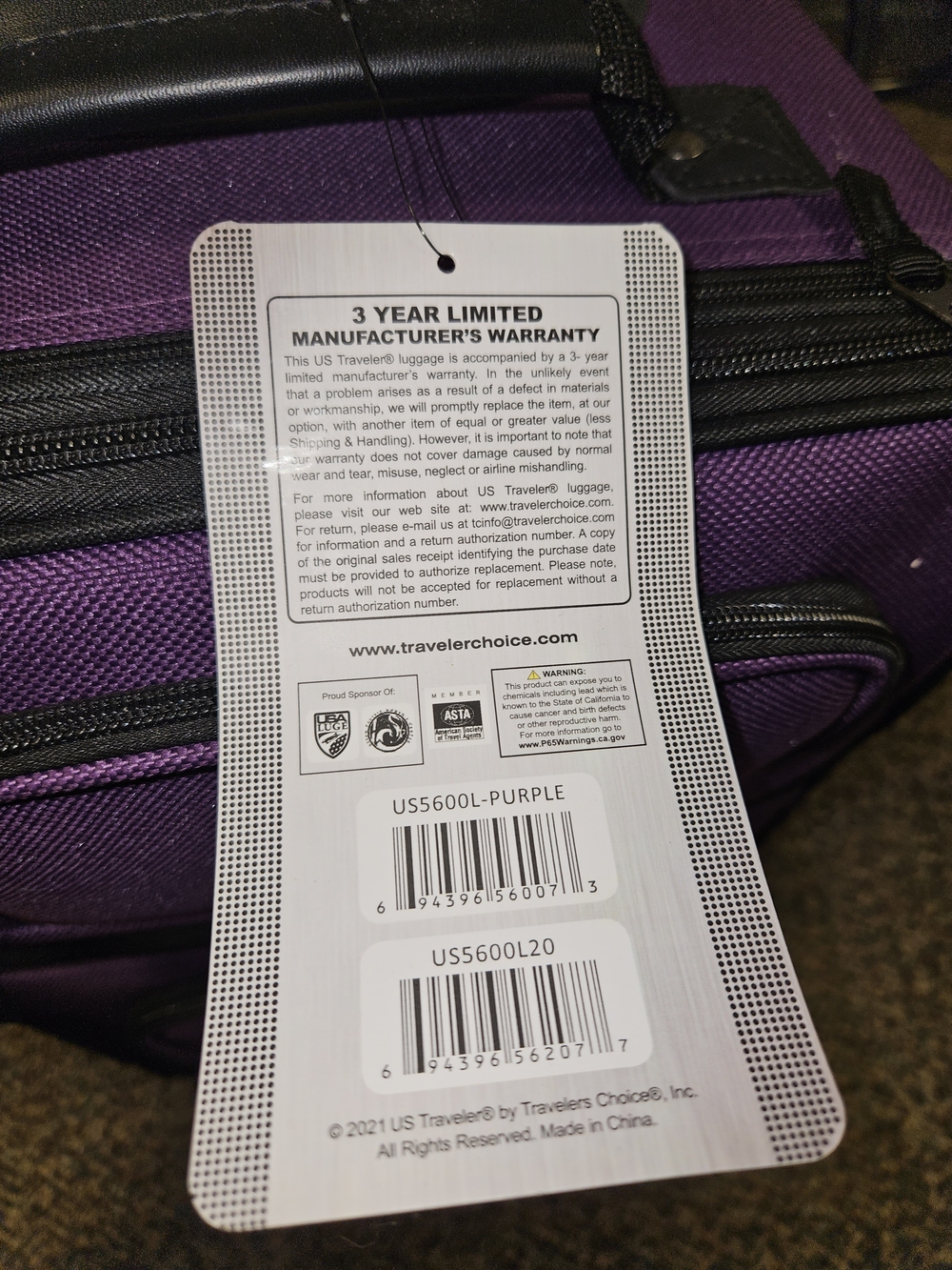 U.S. Traveler US5600 Rio 21" Carry-On Upright Carry-On Travel Tote NWT Purple - Picture 10 of 12